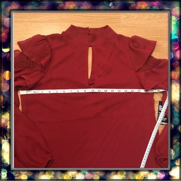 {Express} Cut Out Chock Mock Neck Sheath Red Mini Flowy Ruffle Dress - Picture 6 of 7